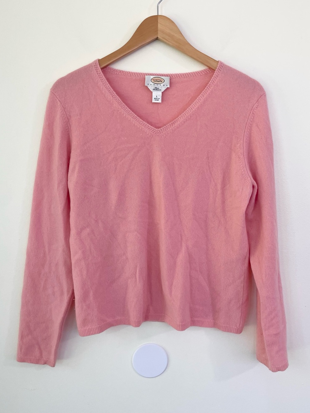 Talbots 100% Cashmere Baby Pink Vneck Sweater LP Large Petite Classic Coquette